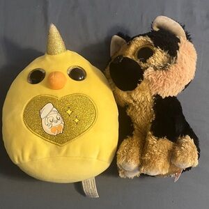Yellow Plush Chick and Black Tan Dog Toy Set